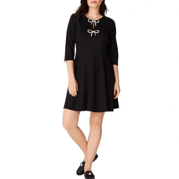 Kate Spade Pearl Bow Ponte Black Dress - Picture 2 of 3